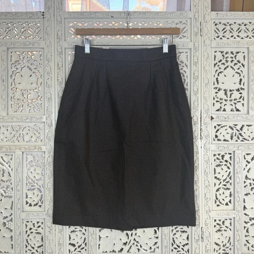 Vtg Wool Blend Houndstooth Pencil Skirt Womens‎ 14 Fits Small Preppy Academia
